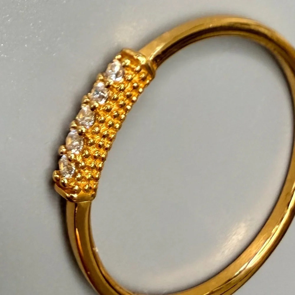 Elegant 14k Gold Vermeil Ring with Crystal Accents Dainty Stackable Ring